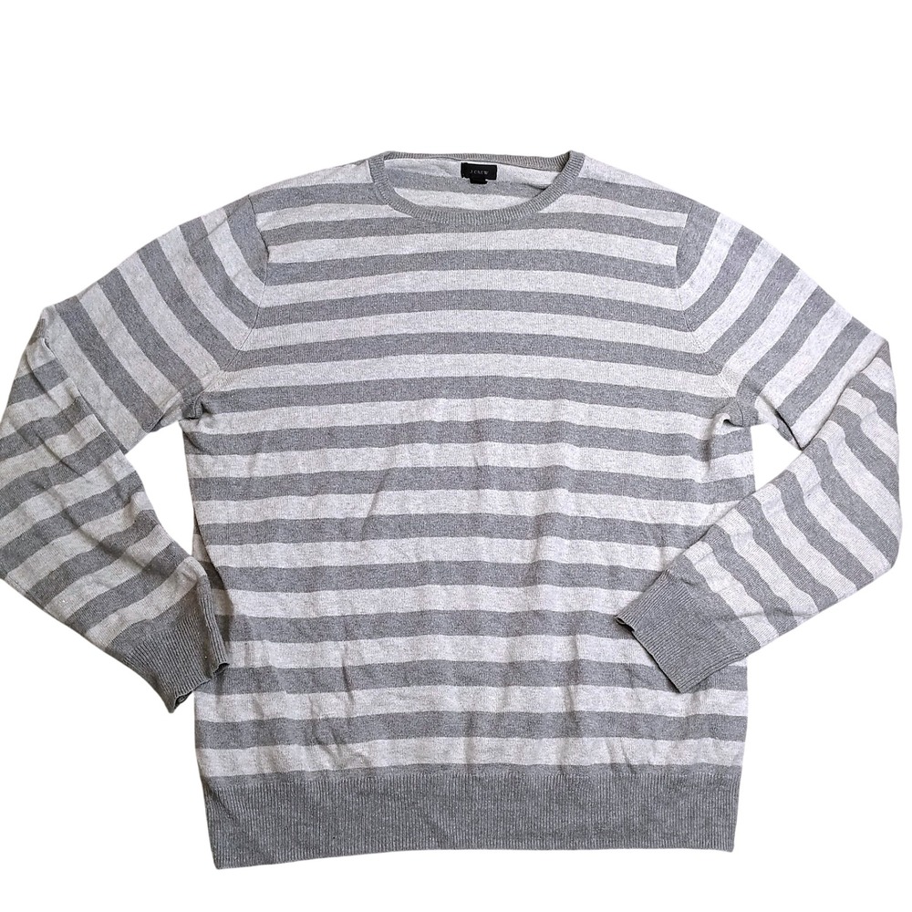 J.Crew Sweater Mens Medium Gray Excellent Striped Cotton Cashmere Crewneck 06807